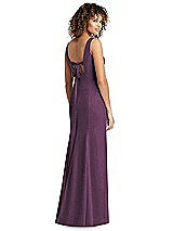 Rear View Thumbnail - Aubergine Silver Shimmer V-Neck Trumpet Dress with Back Tie