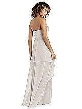 Rear View Thumbnail - Taupe Silver Shimmer Strapless Gown with Skirt Overlay