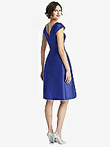 Rear View Thumbnail - Cobalt Blue Cap Sleeve Pleated Cocktail Dress with Pockets