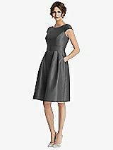 Front View Thumbnail - Pewter Cap Sleeve Pleated Cocktail Dress with Pockets
