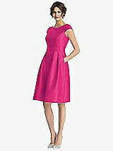 Front View Thumbnail - Think Pink Cap Sleeve Pleated Cocktail Dress with Pockets