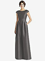 Front View Thumbnail - Caviar Gray Cap Sleeve Pleated Skirt Dress with Pockets