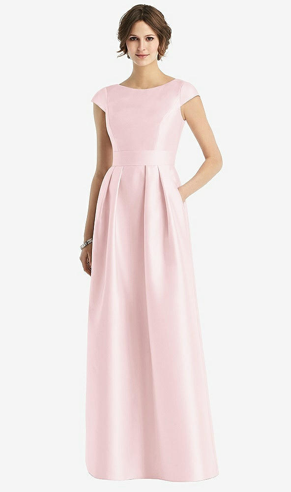 Front View - Ballet Pink Cap Sleeve Pleated Skirt Dress with Pockets