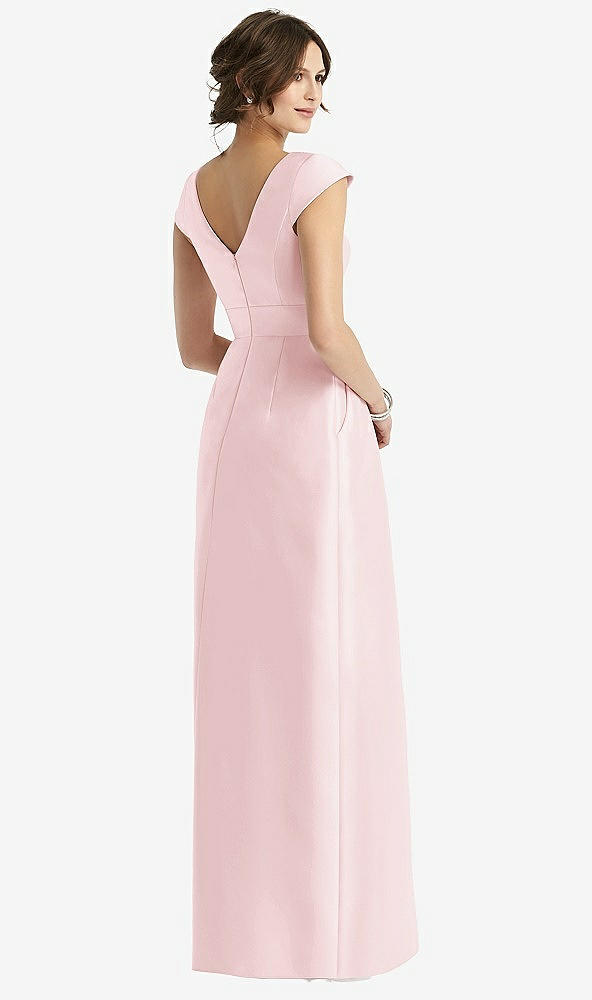Back View - Ballet Pink Cap Sleeve Pleated Skirt Dress with Pockets