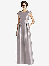 Front View Thumbnail - Cashmere Gray Cap Sleeve Pleated Skirt Dress with Pockets