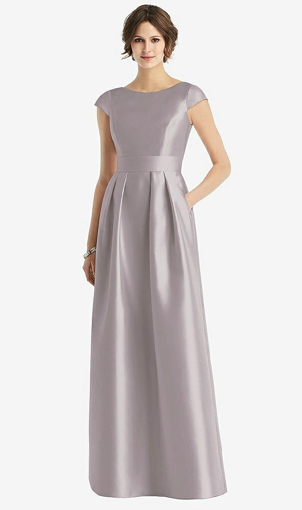Front View - Cashmere Gray Cap Sleeve Pleated Skirt Dress with Pockets