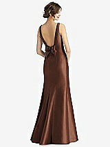 Rear View Thumbnail - Cognac Sleeveless Satin Trumpet Gown with Bow at Open-Back