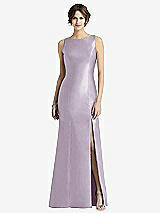 Front View Thumbnail - Lilac Haze Sleeveless Satin Trumpet Gown with Bow at Open-Back
