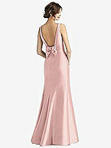 Rear View Thumbnail - Rose - PANTONE Rose Quartz Sleeveless Satin Trumpet Gown with Bow at Open-Back