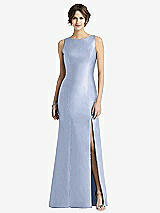 Front View Thumbnail - Sky Blue Sleeveless Satin Trumpet Gown with Bow at Open-Back