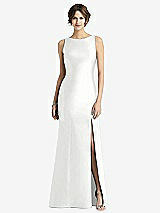 Front View Thumbnail - White Sleeveless Satin Trumpet Gown with Bow at Open-Back