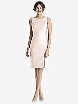 Rear View Thumbnail - Blush Bow Open-Back Satin Cocktail Dress with Front Slit