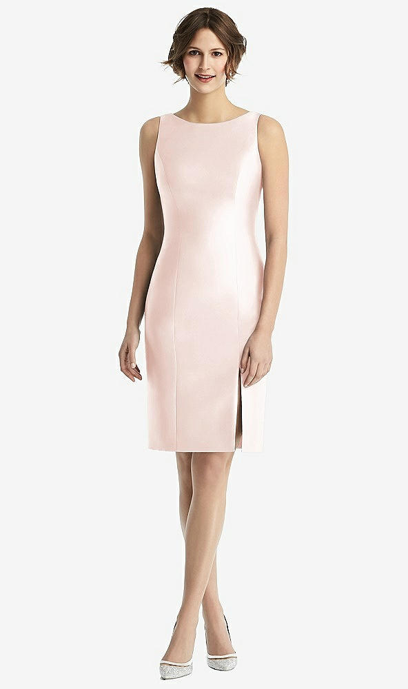 Back View - Blush Bow Open-Back Satin Cocktail Dress with Front Slit