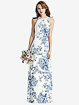 Front View Thumbnail - Cottage Rose Dusk Blue Sleeveless Halter Chiffon Maxi Dress