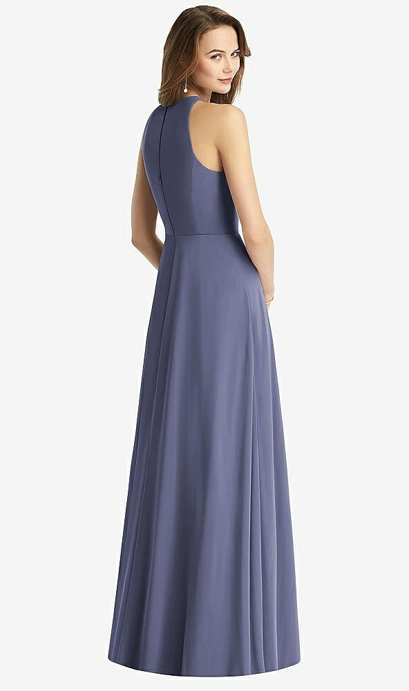 Back View - French Blue Sleeveless Halter Chiffon Maxi Dress