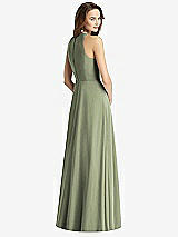 Rear View Thumbnail - Sage Sleeveless Halter Chiffon Maxi Dress