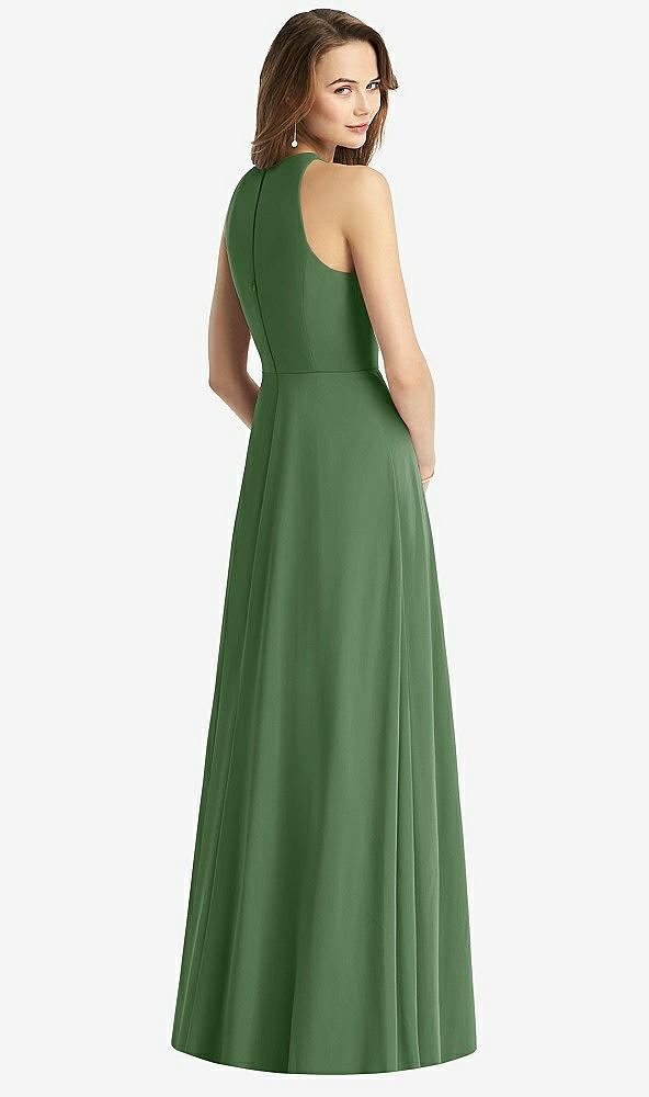 Back View - Vineyard Green Sleeveless Halter Chiffon Maxi Dress