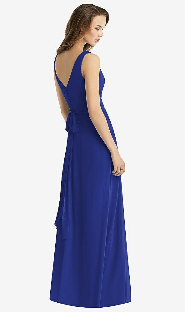 Back View - Cobalt Blue Sleeveless V-Neck Chiffon Wrap Dress