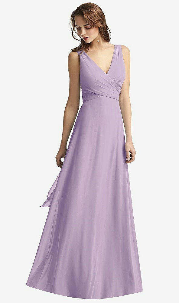 Front View - Pale Purple Sleeveless V-Neck Chiffon Wrap Dress