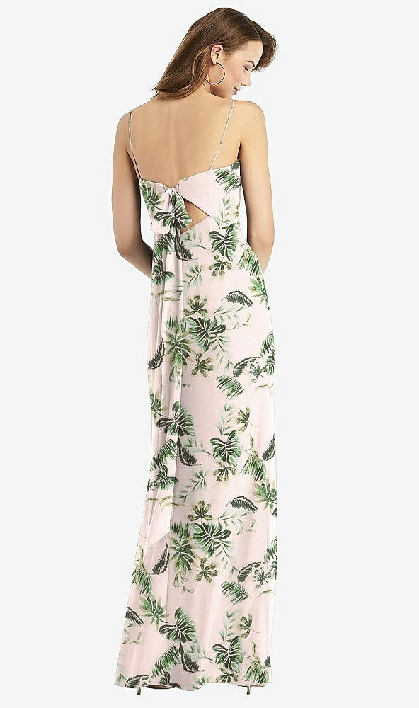 Front View - Palm Beach Print Tie-Back Cutout Trumpet Gown with Front Slit