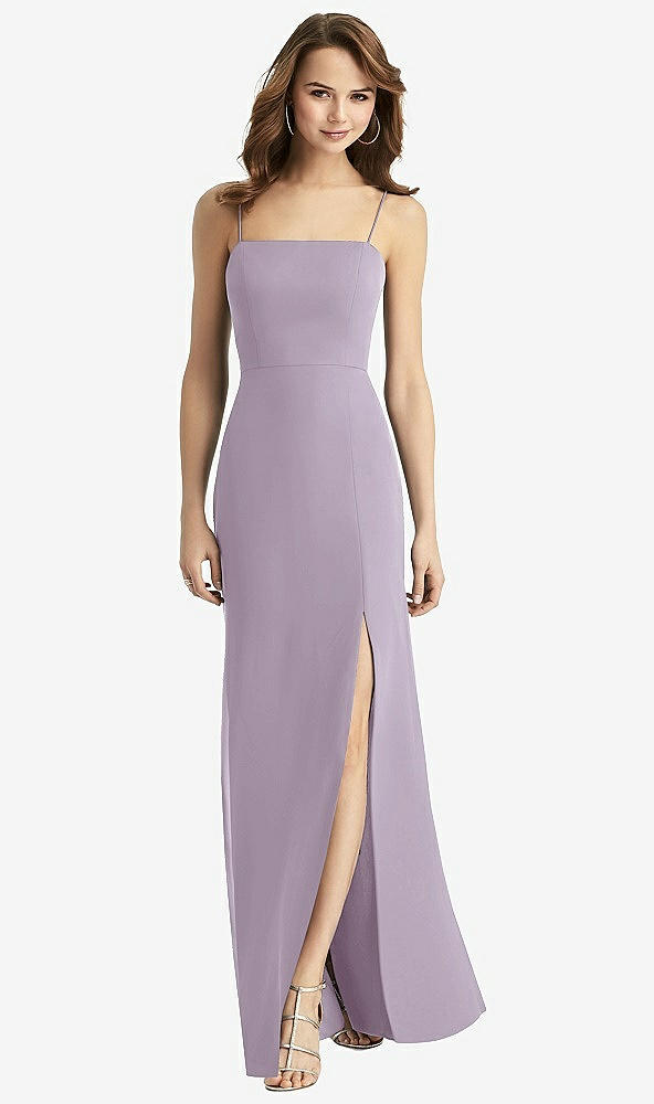 Back View - Lilac Haze Tie-Back Cutout Trumpet Gown with Front Slit