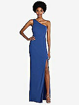 Front View Thumbnail - Classic Blue One-Shoulder Chiffon Trumpet Gown