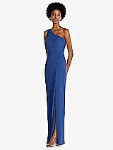 Side View Thumbnail - Classic Blue One-Shoulder Chiffon Trumpet Gown