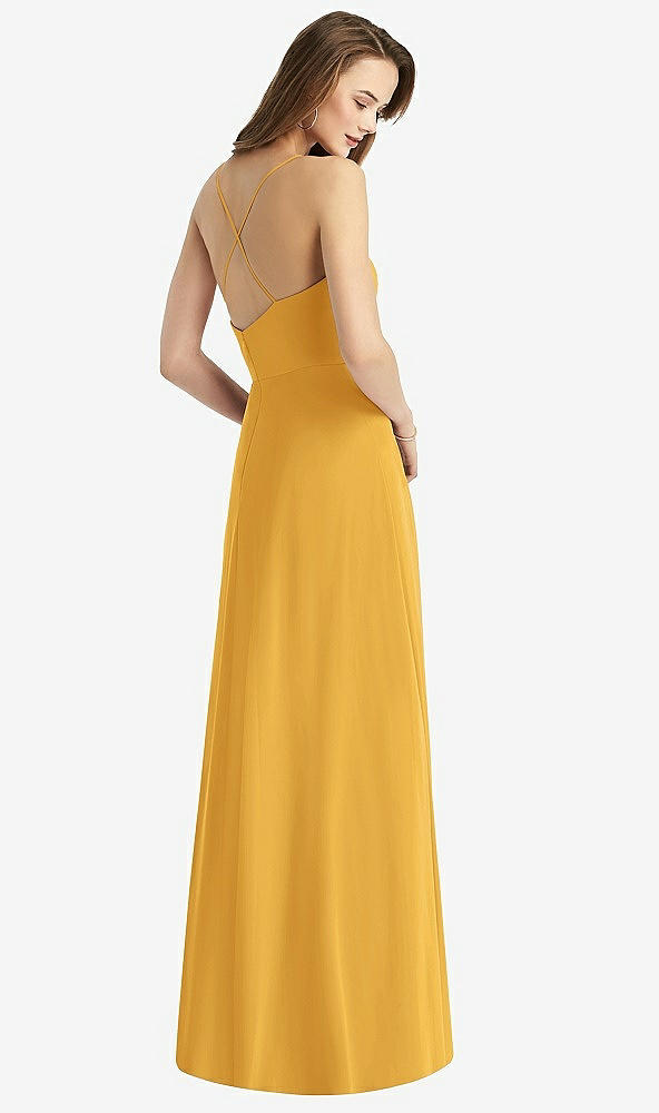 Back View - NYC Yellow Cowl Neck Criss Cross Back Maxi Dress