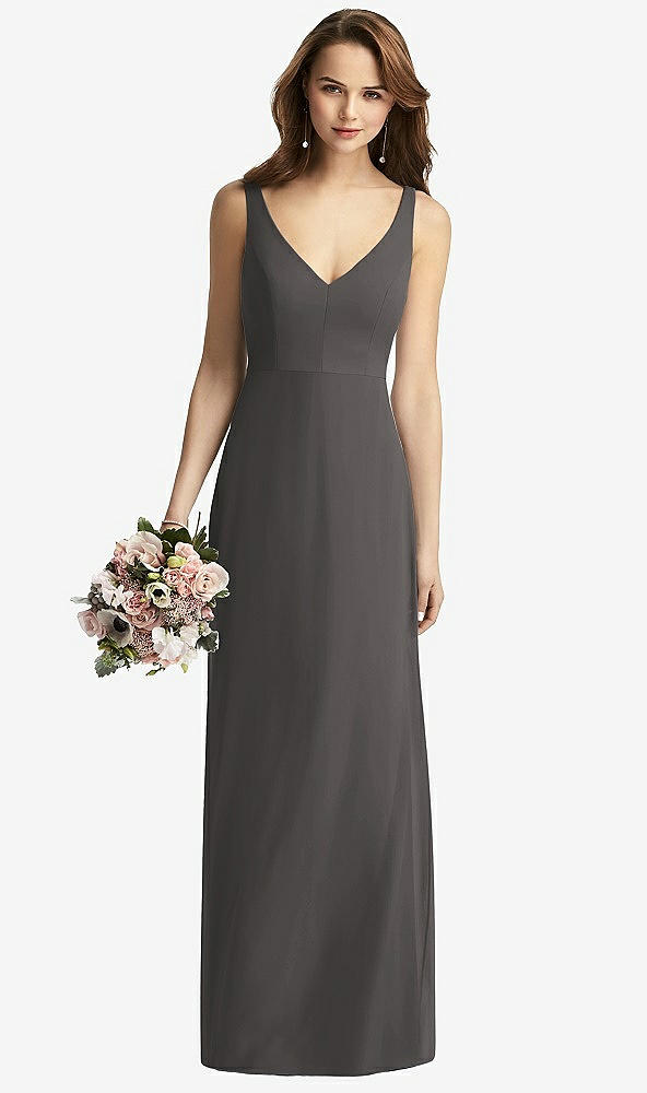 Front View - Caviar Gray Sleeveless V-Back Long Trumpet Gown