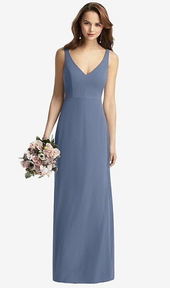 Front View - Larkspur Blue Sleeveless V-Back Long Trumpet Gown