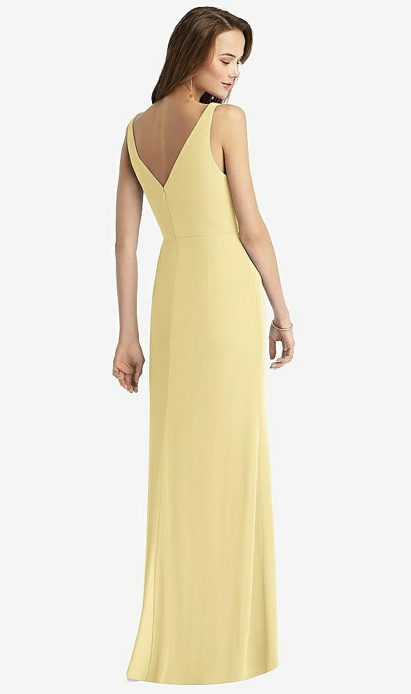 Back View - Pale Yellow Sleeveless V-Back Long Trumpet Gown