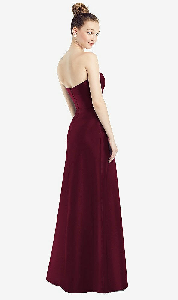 Back View - Cabernet Strapless Notch Satin Gown with Pockets