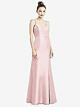 Rear View Thumbnail - Ballet Pink Open-Back Bow Tie Satin Trumpet Gown
