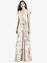 Front View Thumbnail - Blush Garden Flutter Sleeve Faux Wrap Chiffon Dress