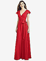 Front View Thumbnail - Parisian Red Flutter Sleeve Faux Wrap Chiffon Dress