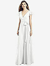 Front View Thumbnail - White Flutter Sleeve Faux Wrap Chiffon Dress