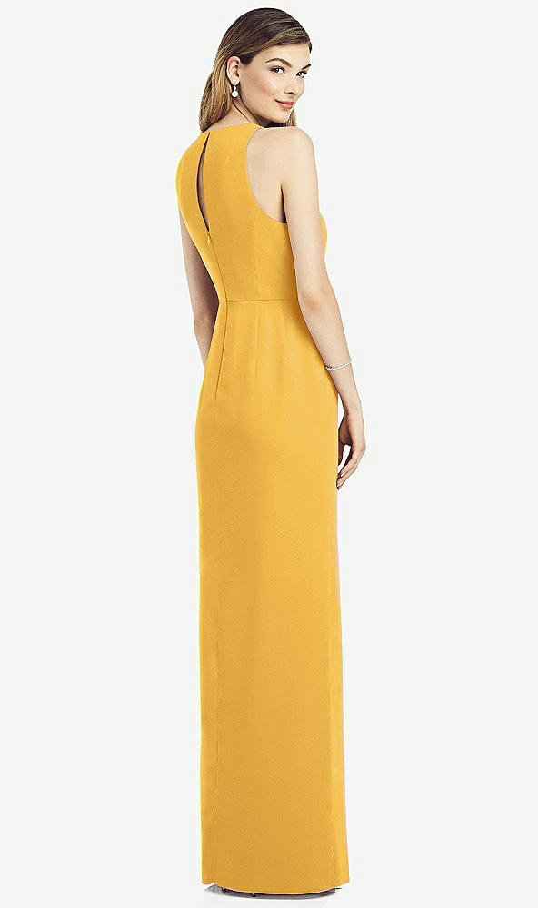 Back View - NYC Yellow Sleeveless Chiffon Dress with Draped Front Slit