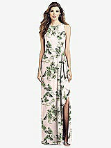 Front View Thumbnail - Palm Beach Print Sleeveless Chiffon Dress with Draped Front Slit