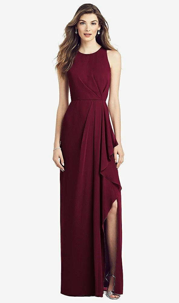 Front View - Cabernet Sleeveless Chiffon Dress with Draped Front Slit