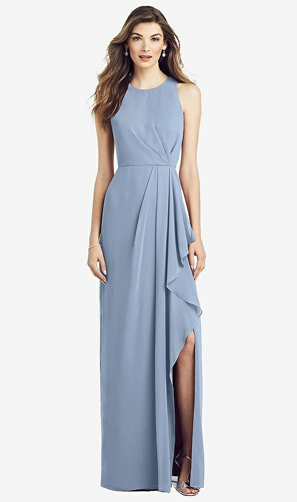 Front View - Cloudy Sleeveless Chiffon Dress with Draped Front Slit