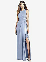 Alt View 1 Thumbnail - Sky Blue Sleeveless Chiffon Dress with Draped Front Slit