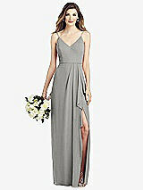 Front View Thumbnail - Chelsea Gray Spaghetti Strap Draped Skirt Gown with Front Slit