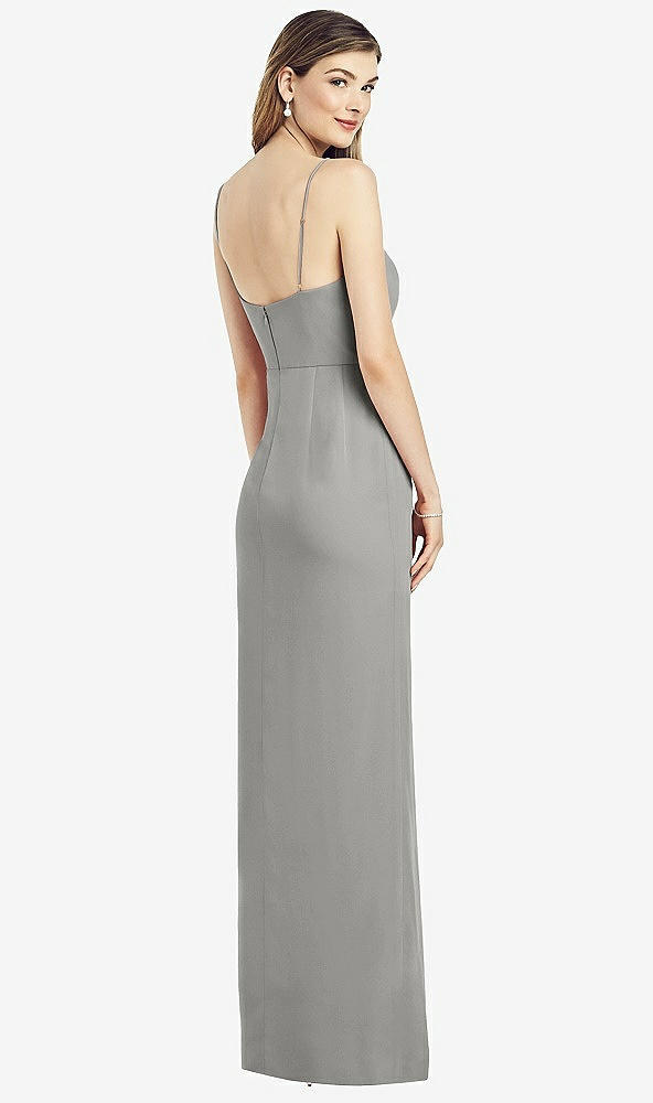 Back View - Chelsea Gray Spaghetti Strap Draped Skirt Gown with Front Slit