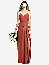 Front View Thumbnail - Amber Sunset Spaghetti Strap Draped Skirt Gown with Front Slit