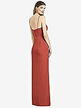 Rear View Thumbnail - Amber Sunset Spaghetti Strap Draped Skirt Gown with Front Slit