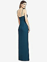 Rear View Thumbnail - Atlantic Blue Spaghetti Strap Draped Skirt Gown with Front Slit