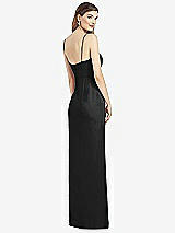 Rear View Thumbnail - Black Spaghetti Strap Draped Skirt Gown with Front Slit