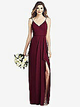 Front View Thumbnail - Cabernet Spaghetti Strap Draped Skirt Gown with Front Slit
