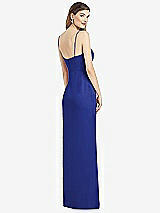 Rear View Thumbnail - Cobalt Blue Spaghetti Strap Draped Skirt Gown with Front Slit