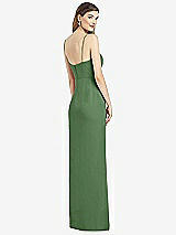 Rear View Thumbnail - Vineyard Green Spaghetti Strap Draped Skirt Gown with Front Slit